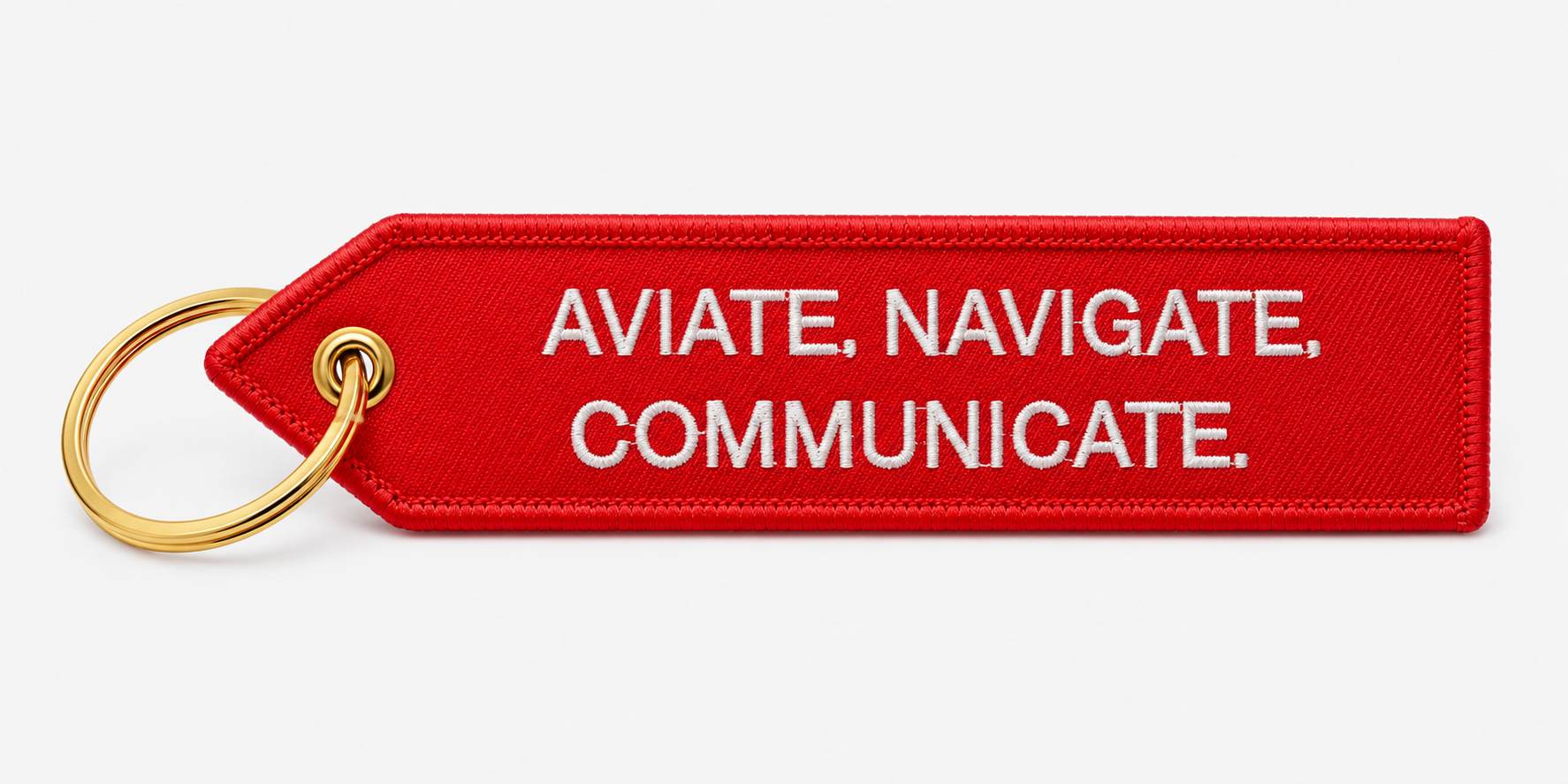 Roter "aviate. navigate. communicate." Luftfahrt Schlüsselanhänger